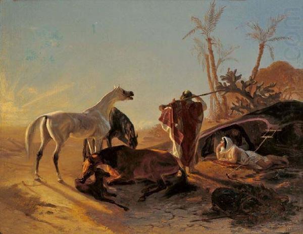 Rastendes Beduinenpaar mit Araberpferden, unknow artist